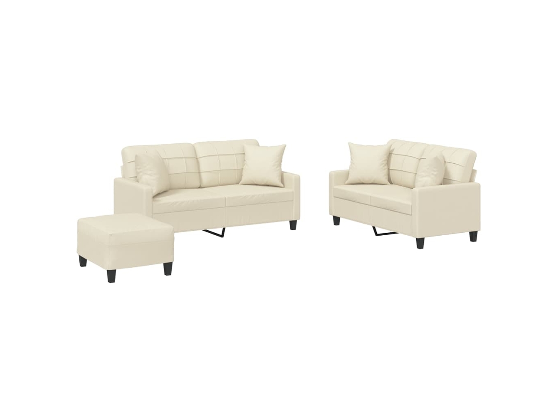 Conjunto De Sofás Vidaxl Creme Couro Sintético (70 X 55 X 41 Cm)