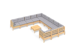 Conjunto de 12 Lounge de Jardim com Almofadões Cinza Pinho MAISON EXCLUSIVE