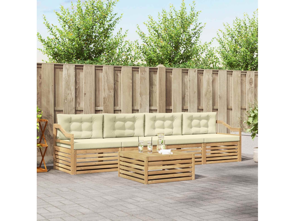 Vidaxl Conjunto De Sofás Para Exterior 5 Unid. Branco E Creme