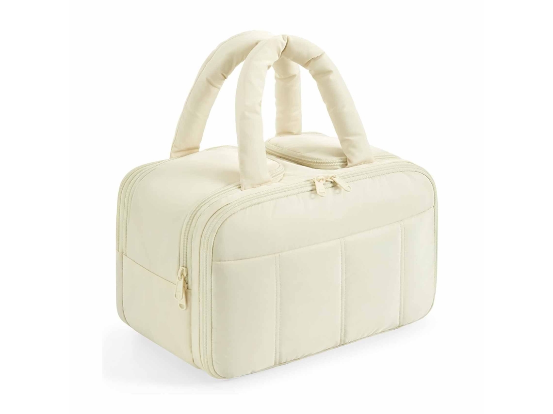 Nécessaire Viagem - Bolsa Cosmética Mulher - Bolsa Maquilhagem - Organizador - 30x18,5x21,5 Cm - Poliéster - Branco Creme