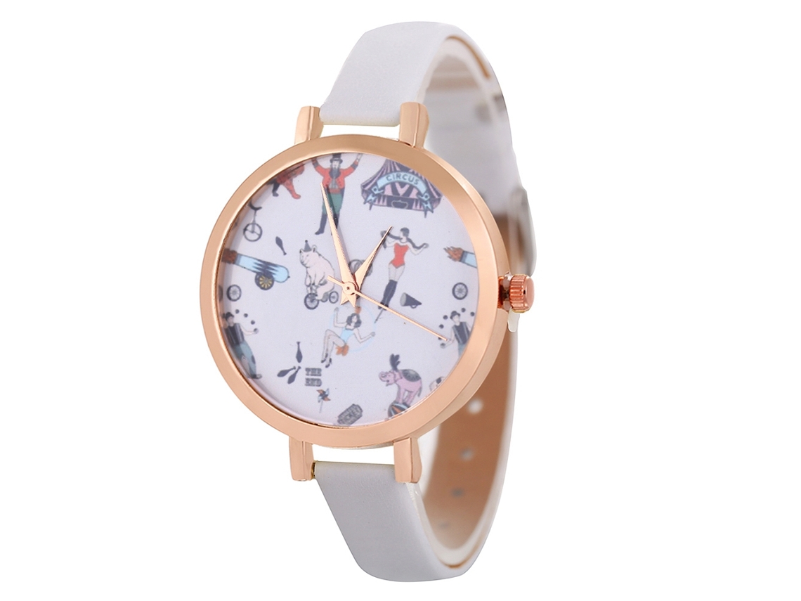 Relógio de Pulso Feminino Simples Casual de Couro Artificial com Movimento de Quartzo Branco
