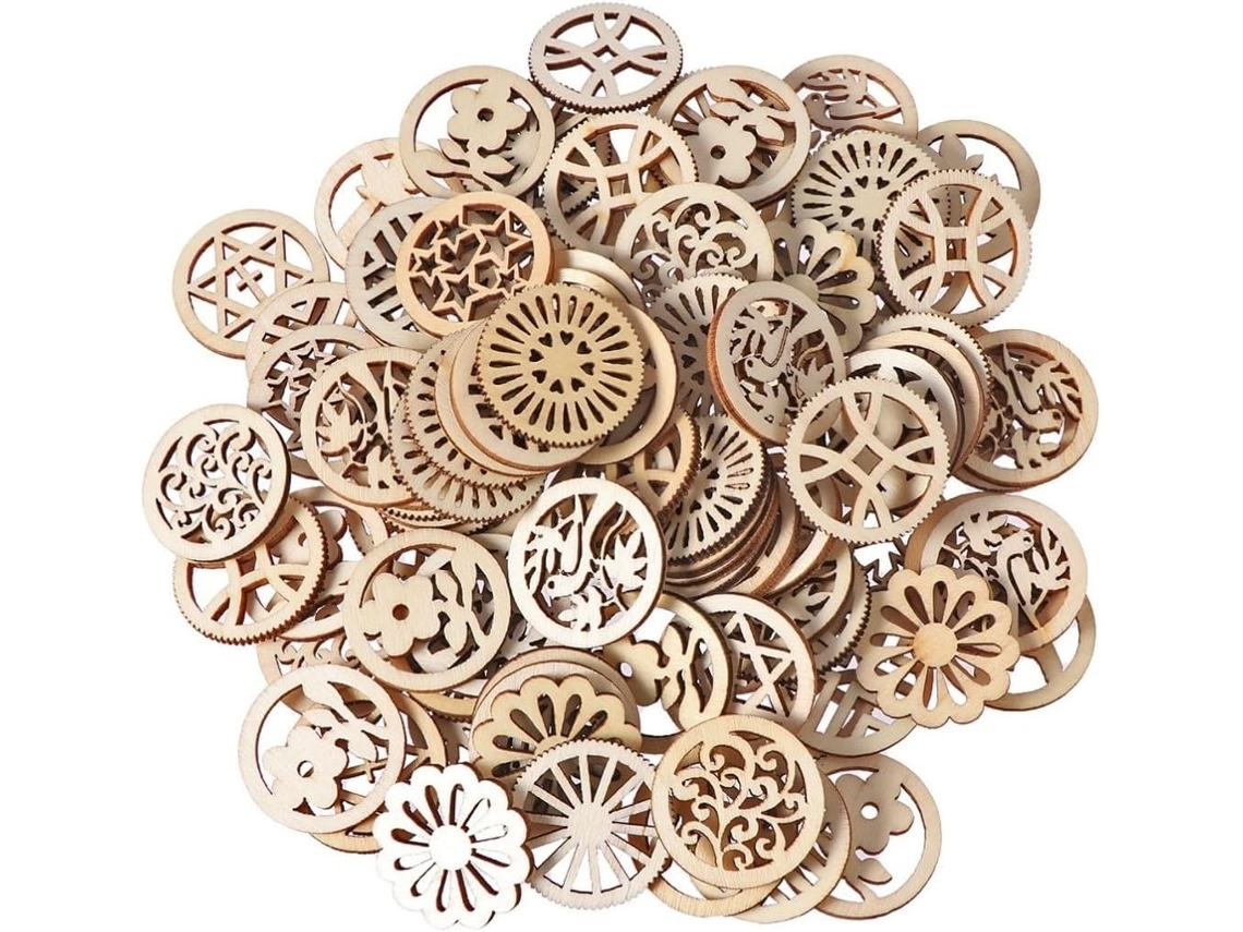 Conjunto de 50 Engrenagens Madeira Artesanais na Cor Bege, com 3 Cm Diâmetro, Ideais para CHABERLU