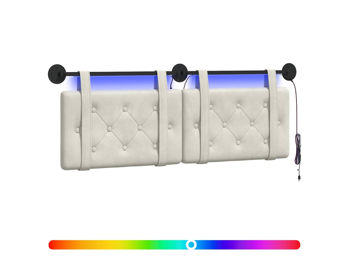 Conjunto 1 Cabeceira Suspensa Vidaxl Creme Veludo (130 X 55 X 5 Cm)