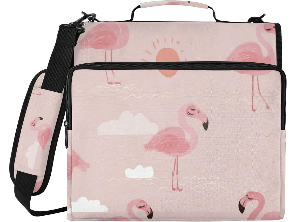 Pasta Escolar Fofa De Flamingo Desenho Animado Praia, Com Zíper De 3 Argolas E Alça, 1, 5 Polegadas, À Prova D Água
