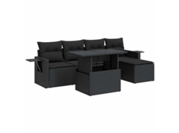 Conjunto Sofás de Jardim 6 Pcs com Almofadões Vime Pe Preto MAISON EXCLUSIVE (6 pcs)