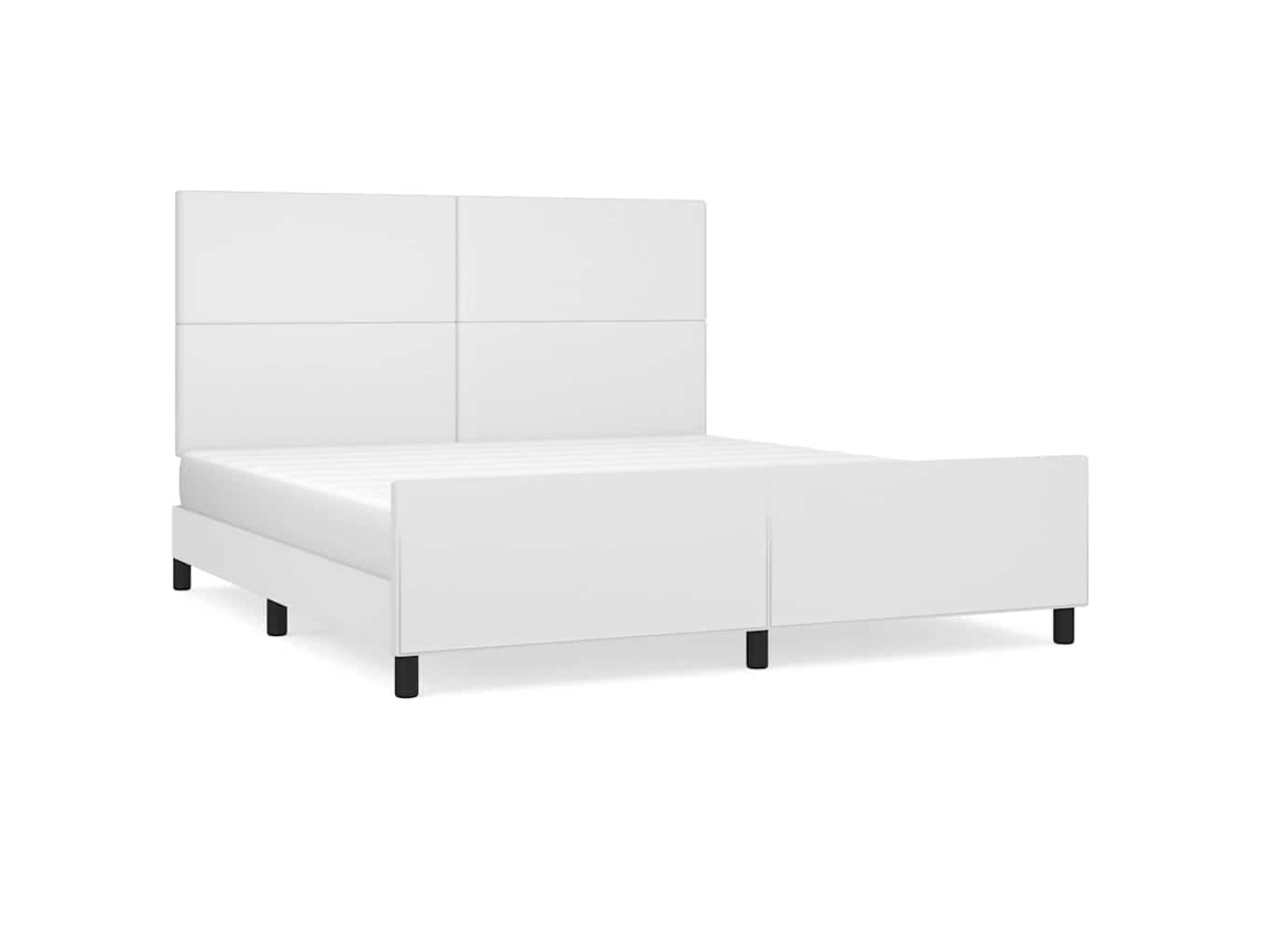 Bed Frame With Headboard, Bed Frames With Headboards Vidaxl Branco Couro Artificial (160 X 200 Cm)