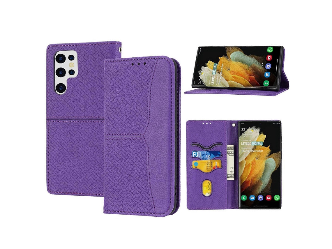Capa De Celular Em Couro Sintético Com Textura Trançada E Fecho Magnético Para Samsung Galaxy S23 Ultra 5g