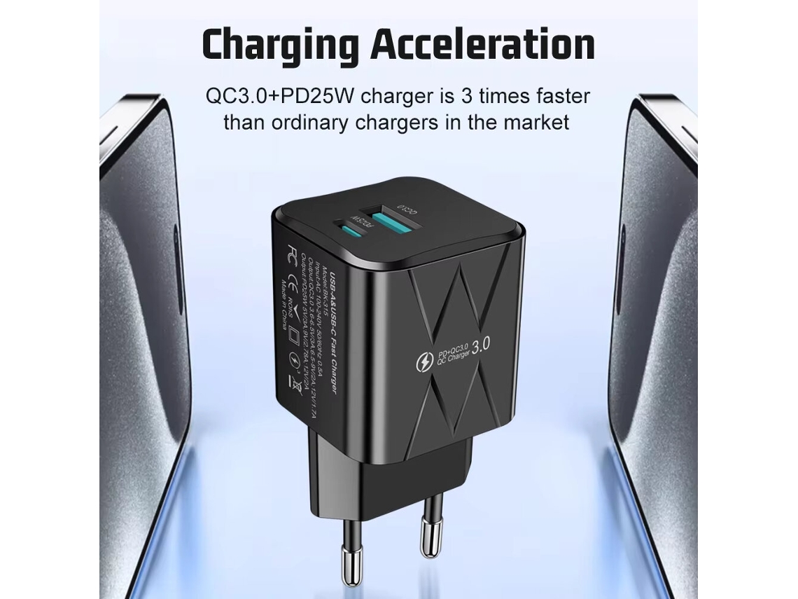 Carregador De Parede Bk-315 Pd25w Com 2 Portas Usb Pd (usb-a Usb-c) E Carregamento Rápido Qc3.0