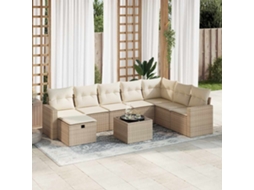 Vidaxl 9 Pcs Conjunto De Sofás P/ Jardim Com Almofadões Vime Pe Bege