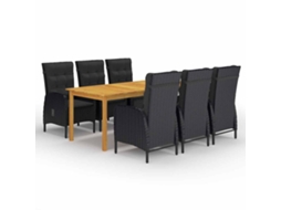 Vidaxl 7 Pcs Conjunto De Jantar Para Jardim Preto