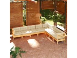 Vidaxl 8 Pcs Conjunto Lounge Jardim C/ Almofadões Creme Pinho Maciço