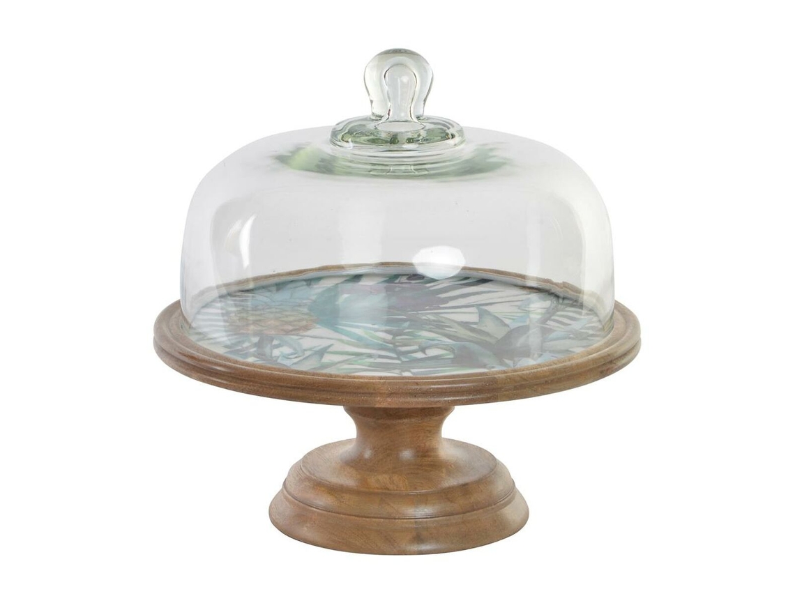 Bandeja de Aperitivos Dkd Home Decor Cristal Natural Verde Madeira de Mangueira Tropical 30 X 30 X 33 Cm