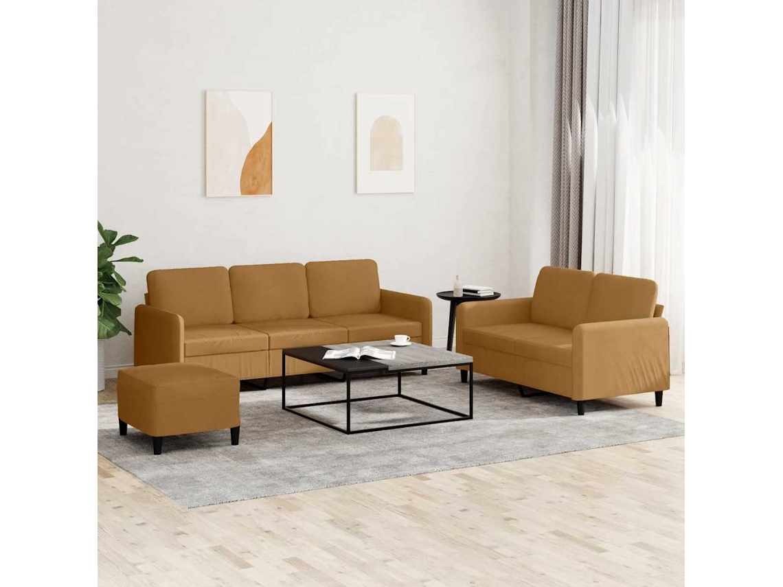 Vidaxl 3 Pcs Conjunto De Sofás Veludo Castanho
