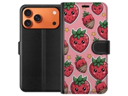 Capa Carteira Compatível Com Apple Iphone 17 Pro Max Com Estampa Fofa De Morangos Doces E Morangos Cobertos Com Chocolate.