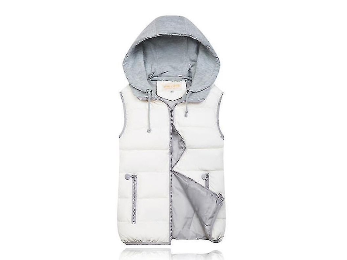 Chaleco Cálido De Invierno Para Mujer Con Capucha Desmontable Y Relleno Grueso S Branco