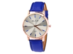 Relógio de quartzo unissex com pulseira casual de couro PU azul.
