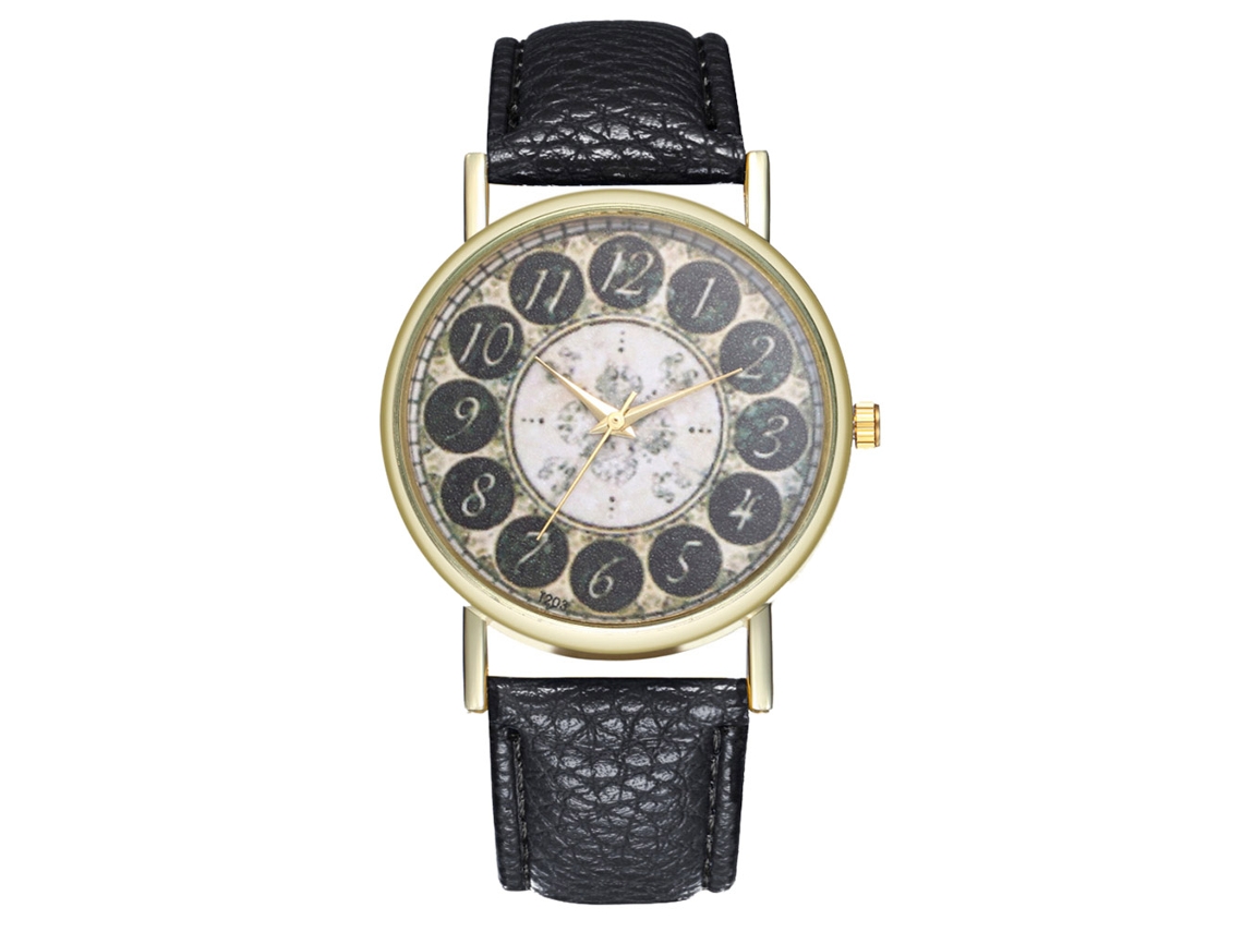 Relógio analógico de quartzo Zhoulianfa para homem e mulher com pulseira de PU (preto)