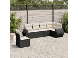 Jogo de Sofá Jardim 6 Peças C/ Almofadões Vime Pe Preto Dkd Home Decor