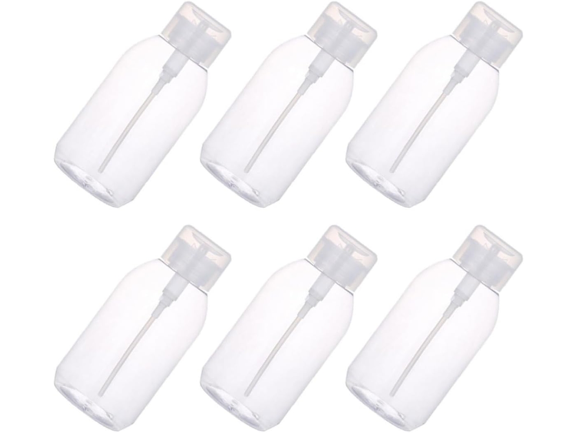 Conjunto de 6 garrafas vazias de 500ml com dispensador PET/PP, fáceis de usar.