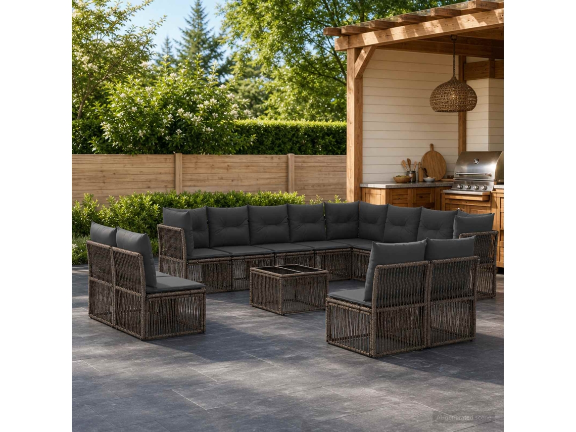 Vidaxl Conjunto De Sofá De Jardim 13 Unid. Cinzento Vime Pe