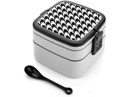 Marmita Bento Preta De Camada Dupla, 1000ml, Empilhável, À Prova De Vazamentos, Com Colher, Recipiente Portátil De 2 Níveis