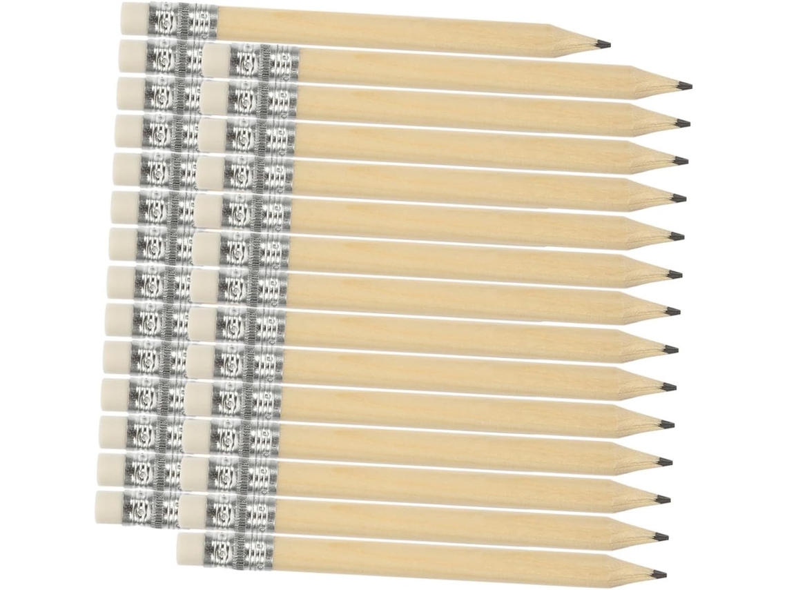 Conjunto de 100 Mini Lápis Madeira para Golfe com Borracha Branca, Curtos Ergonômicos Desenho, Ferramenta Escr