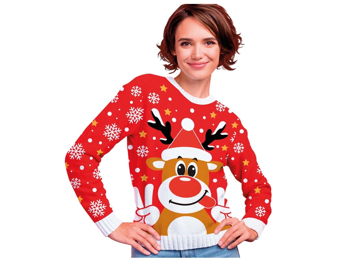 Suéter de Natal Red Merry Reindeer para mulheres