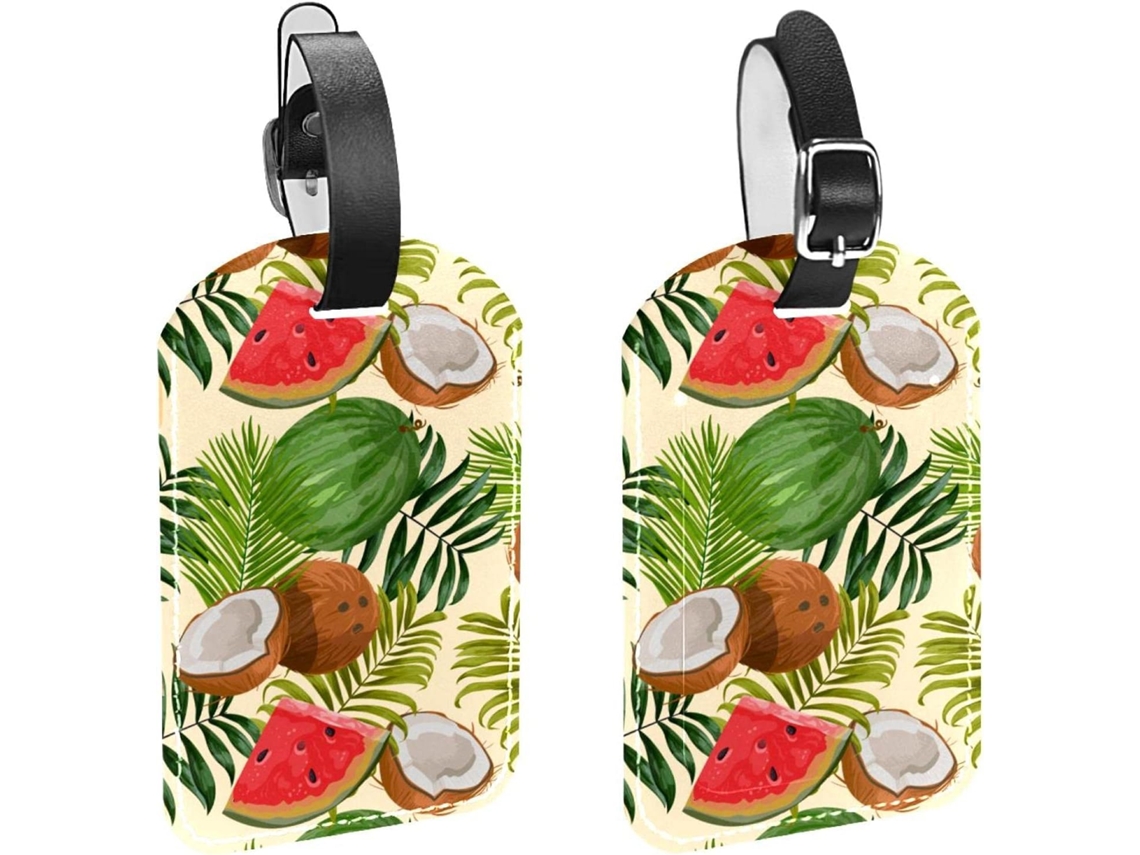 Conjunto De 2 Etiquetas Bagagem Em Couro Sintético Com Estampa Frutas Tropicais