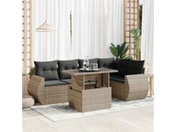 Vidaxl 6 Pcs Conjunto Sofás De Jardim Com Almofadões Vime Cinzento