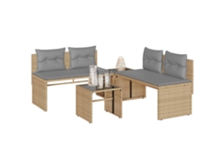Vidaxl 4 Pcs Conjunto De Sofás Para Jardim C/ Almofadões Vime Pe Bege
