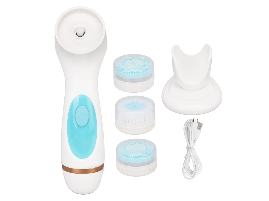 Cepillo Facial Eléctrico Recargable De Silicona Para Limpeza Profunda Com 3 Cabeças E Função De Massagem