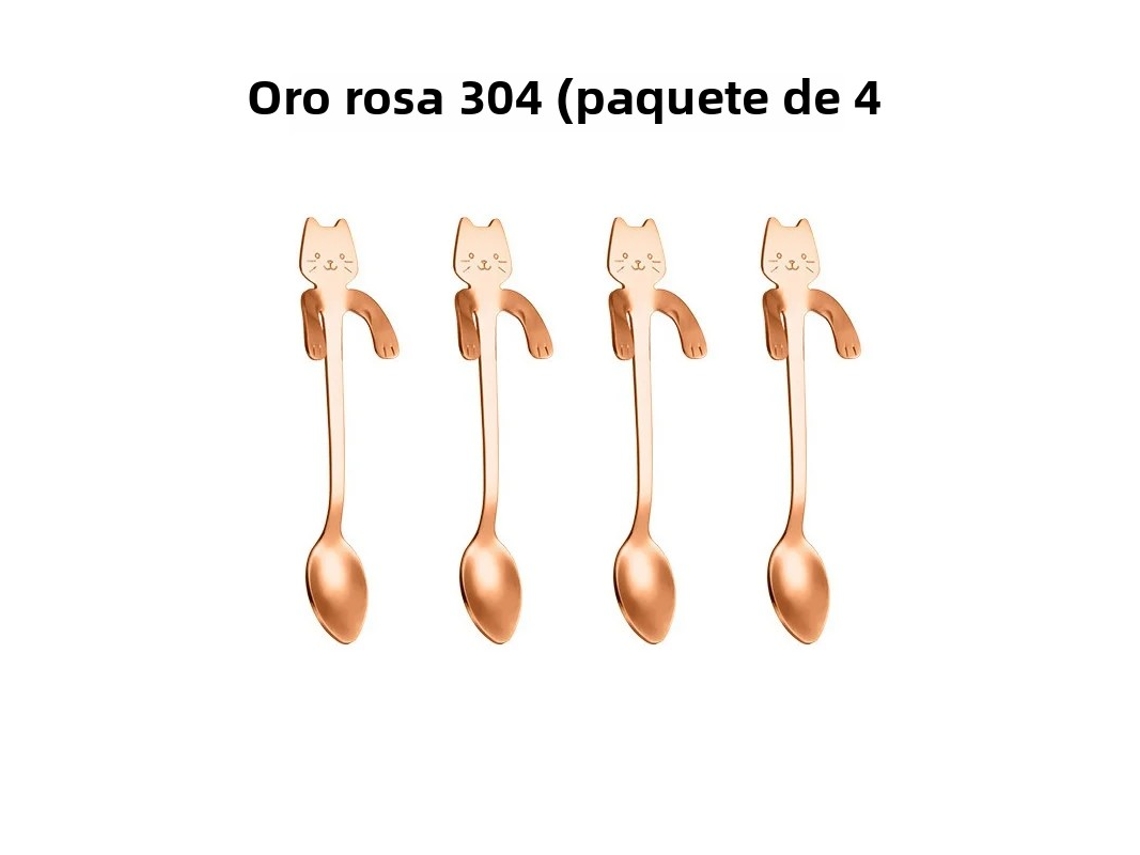 Conjunto De 4 Colheres De Café Em Aço Inoxidável 304 Com Design De Gato E Inseto, Banhadas A Platina E Com Bordas Para Mexer (rosa).