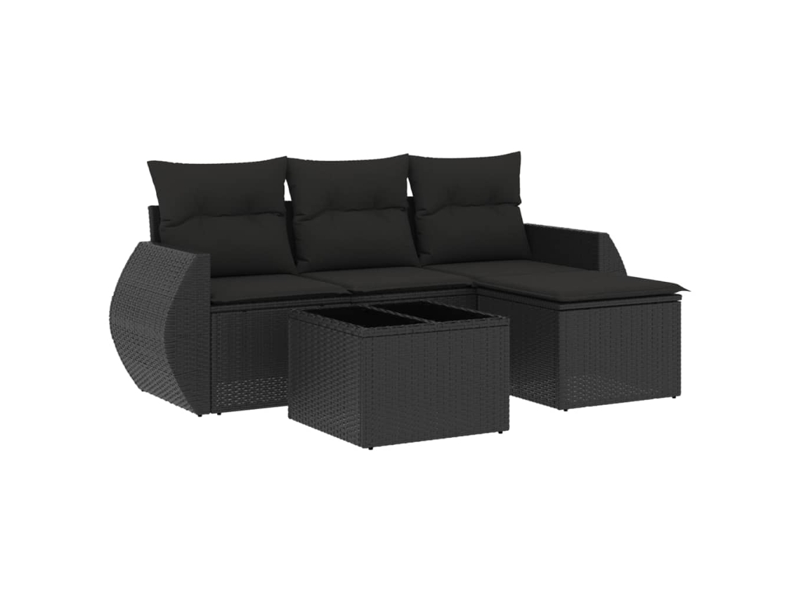 Conjunto de 5 Sofás de Jardim com Almofadões Vime Pe Preto MAISON EXCLUSIVE (5 pcs)