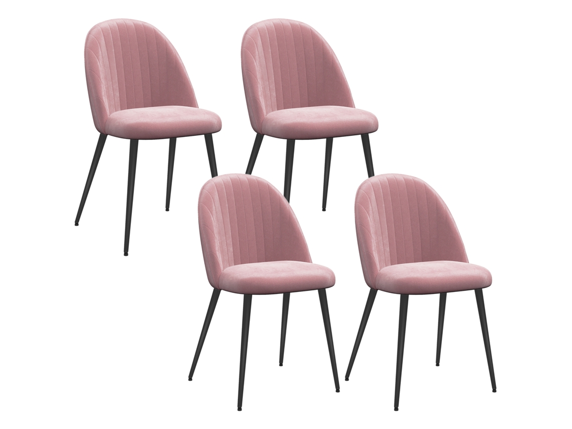 4 Cadeiras Jantar Veludo Encosto Alto Aço Rosa