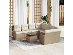 Vidaxl Conjunto De Sofá De Jardim 9 Pcs Bege E Creme Vime Pe