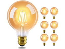 Conjunto de 6 lâmpadas LED NETTLIFE E27 Vintage Branco Quente 4W 2700K com filamento para casa, café e bar.