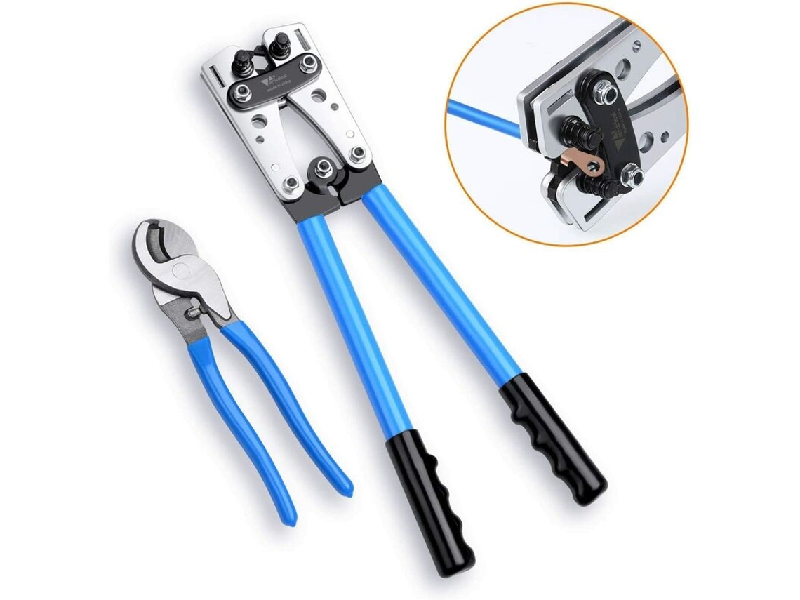 Alicate De Crimpagem Cabos Com Ponta Cobre-alumínio (cortador 50b + Cabo Azul 25 Cm) Adequado Para Oficinas Ferramentas -aquaforge