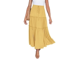 2026 falda Midi Boho Plisada Assimétrica para Mulher Verão Casual Cor Solida Leve e Confortável