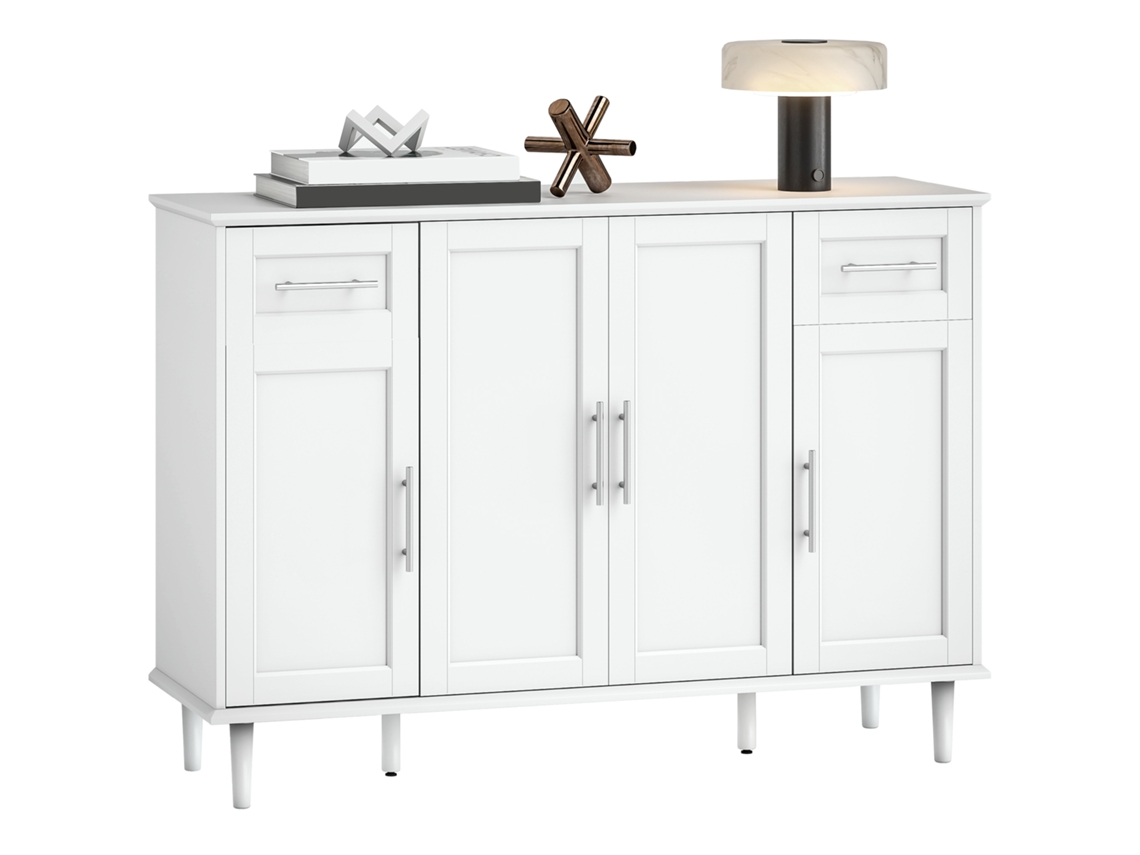 Cômoda buffet elegante com 2 gavetas e 3 armários com prateleiras ajustáveis, madeira (120x38x86 cm) branco S/MARCA
