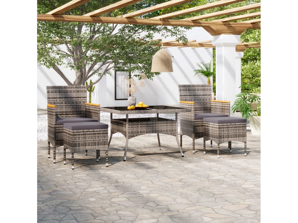 5 Pcs Conjunto Jantar P/ Jardim Vime Pe E Vidro Temperado Cinza Dkd Home Decor