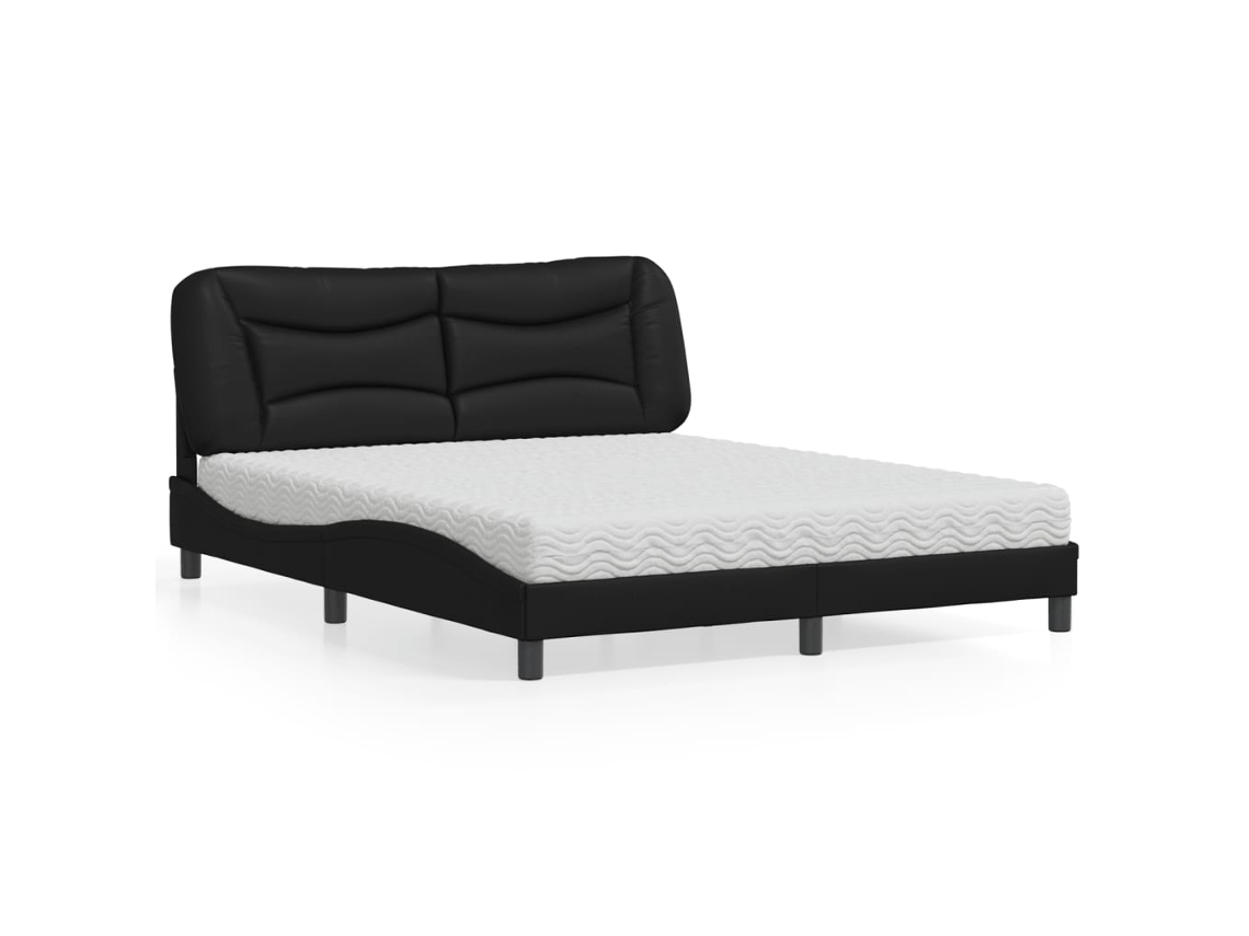 Cama Com Colchão 160x200 Cm Couro Artificial Preto