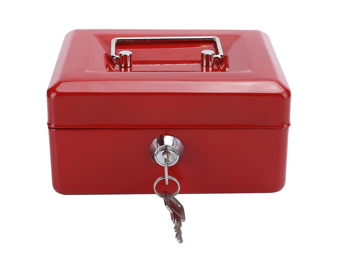 Cofre Portátil Mini de 15 Cm com Trava de Segurança e Chave para Dinheiro, Ideal para Casa e Escritório, Vermelho BRILVIBERA