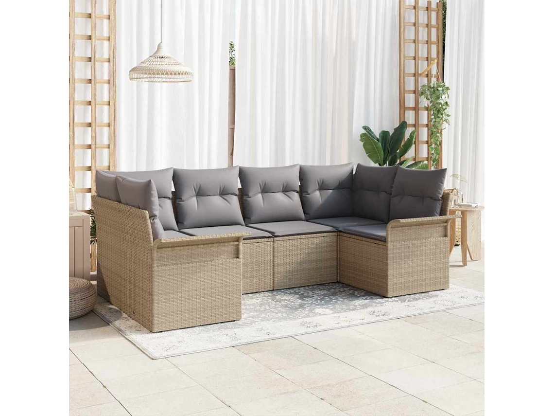 Vidaxl Conjunto De Sofá De Jardim 6 Pcs Bege Rattan Sintético