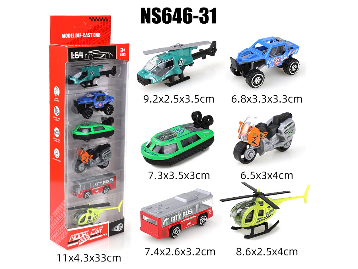 Miniaturas de Carros Deslizantes em Escala 1/64, Brinquedos Infantis MDUG (6 Carros)