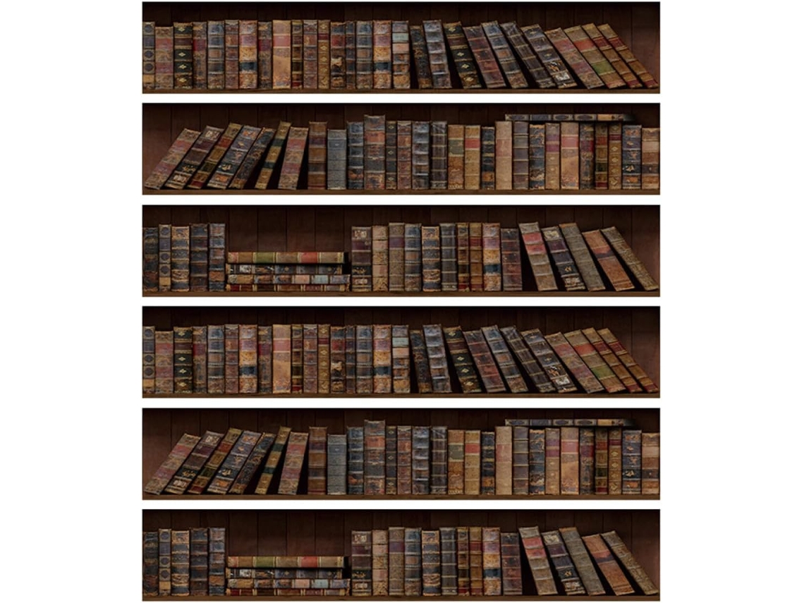 Conjunto 6 Adesivos Parede Estampa Biblioteca Simulada Escadas Pvc Impermeável Fácil Aplicar Decoração Moderna GOKOCO