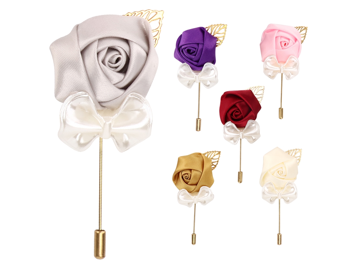 6pcs corsage de flor artificial, para noiva, padrinho, casamento, prata, branco, roxo, rosa, ouro | S/MARCA