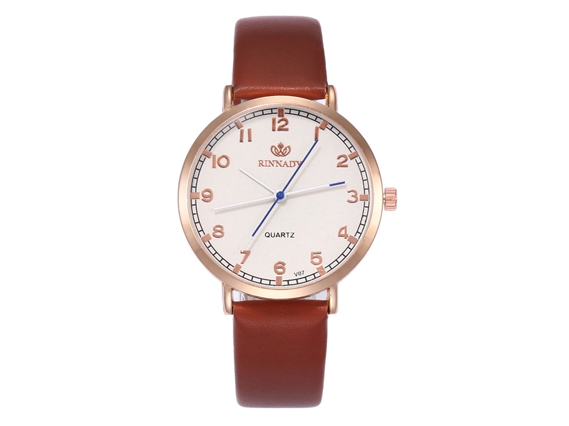 Relógio de quartzo moderno com pulseira de couro PU para casais, mostrador redondo simples (marrom)