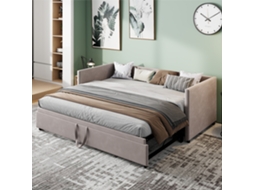 Sofá Cama Extensível 90/180x200 Cm Com Estrado De Ripas, Cama Multifunções, Tecido De Veludo, Cinza Rosahqnda