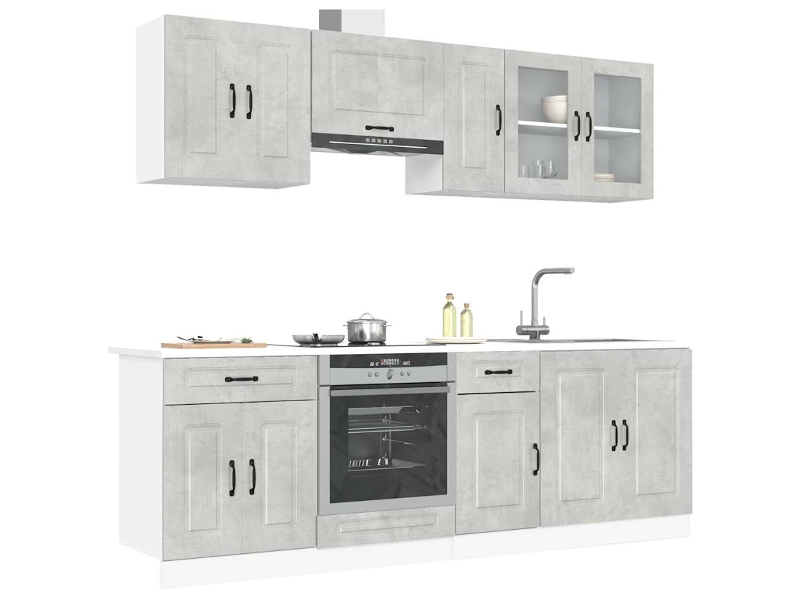Vidaxl 8 Peças Armário De Cozinha Conjunto Kalmar Cinzento Cimento