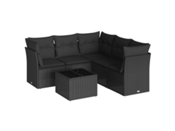 Conjunto Sofás de Jardim 6 Pcs com Almofadões Vime Pe Preto MAISON EXCLUSIVE (6 pcs)
